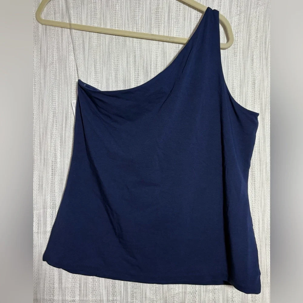 Lands End Tencel Navy Blue One-Shoulder Top size large - Picture 4 of 4